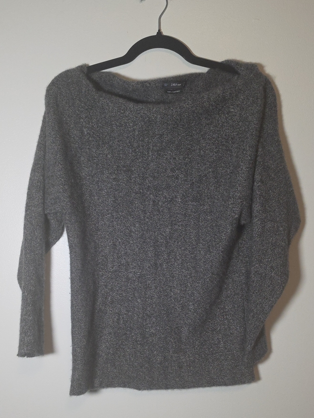 Zara Charcoal Boatneck 100% Cashmere Knit Sweater